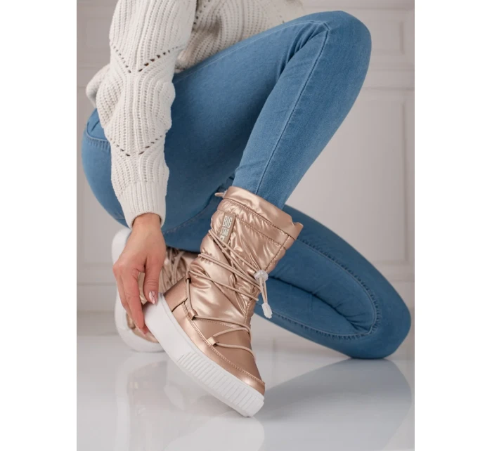 Pekné zlaté snežnice bez podpätku pre ženy Pekné zlaté snežnice bez podpätku pre ženy