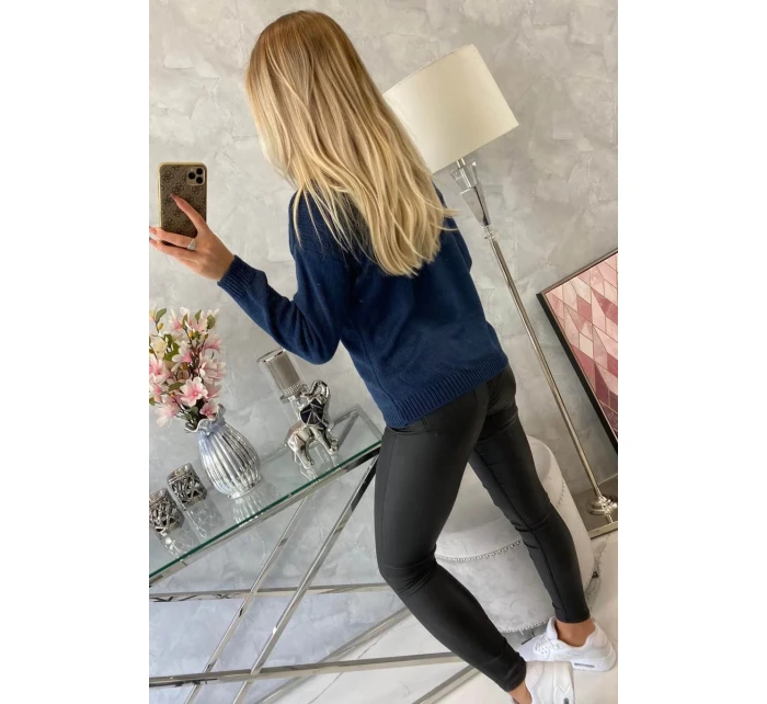 Polovičný sveter s rolákom tmavo modrý