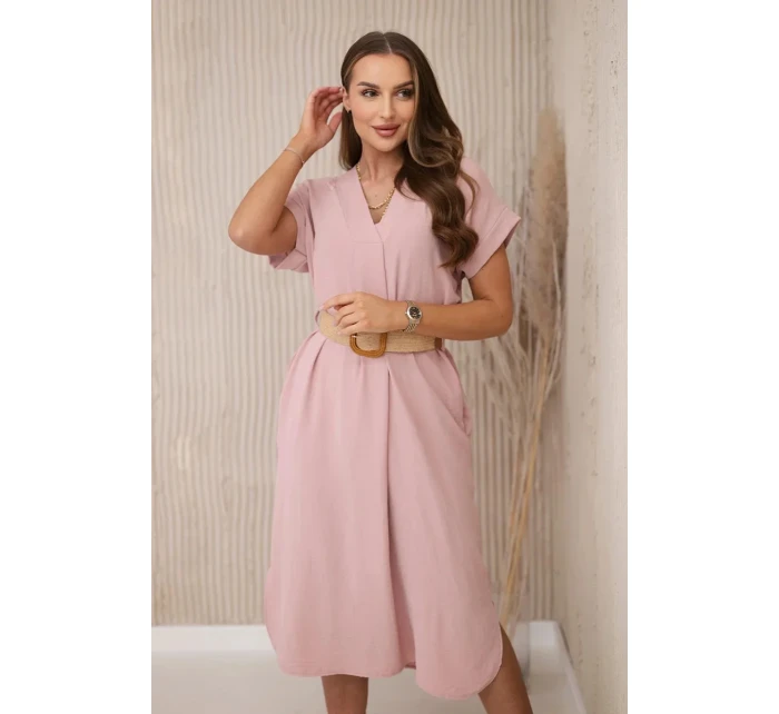 Šaty s ozdobným páskem tmavě pudrově růžové