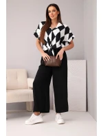 Dámska viskózna košeľa s kravatou a nohavice s gumou čierne