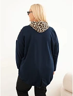Dámska mikina Plus Size z viskózy s kapucňou a leopardovými vsadkami, granátová