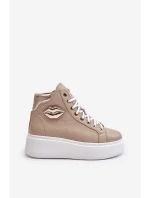 Trampki Damskie Wysokie Na Suwak Lemar Beżowe Katerin Trampki Damskie Wysokie Na Suwak Lemar Beżowe Katerin