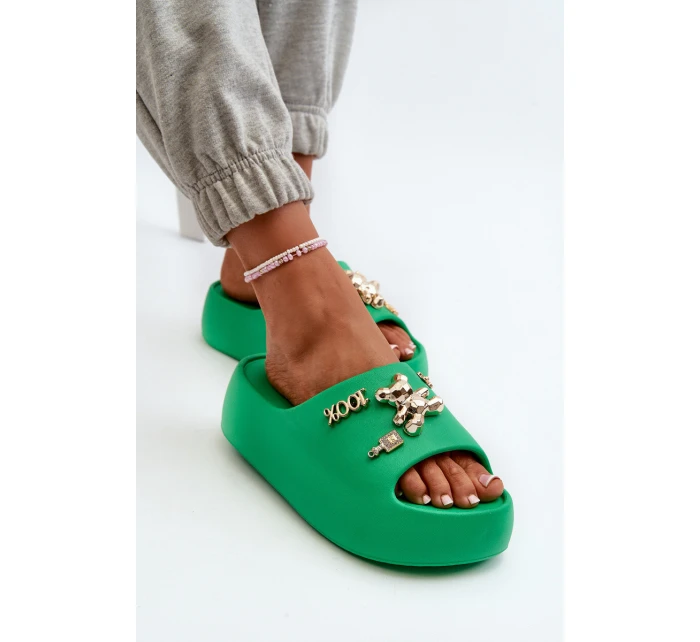 Dámské lehké pěnové žabky s ozdobami zelené model 21665943 - Boto
