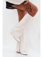 Ocieplane Kozaki Na Szpilce Z Wywiniętą Cholewką Białe Tamonia Ocieplane Kozaki Na Szpilce Z Wywiniętą Cholewką Białe Tamonia