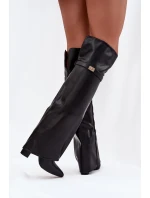 Ocieplane Kozaki Z Wywiniętą Cholewką Za Kolano Obcas Słupek Czarne Serelle