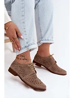 Kožené Semišové Dámské Polobotky S Otevřeným Vzorem Na Ploché Podpatku Zazoo 4156 Cappuccino