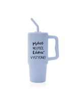 PRÁCE NEUTEČE, KÁVA VYSTYDNE! - světle modrý cestovní termohrnek 900 ml