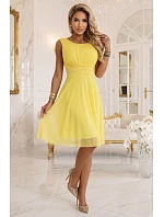 676-3 Svadobné šaty s tylovou vrstvou a zvýrazneným pásom - citrónové limoncello