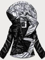Čierna dámska bunda so striebornou kapucňou (RQW-7008)