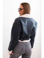 Dámsky pilot z ekokože s podšívkou a opaskom modrý