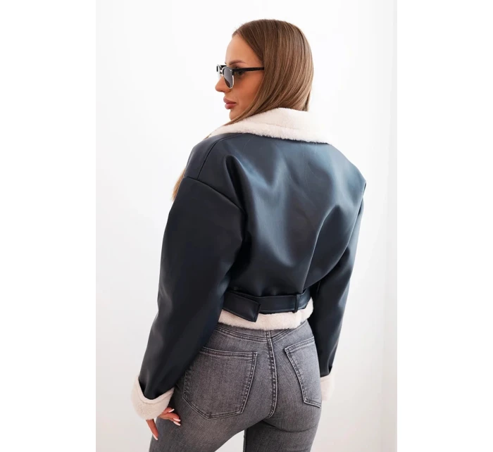 Dámsky pilot z ekokože s podšívkou a opaskom modrý