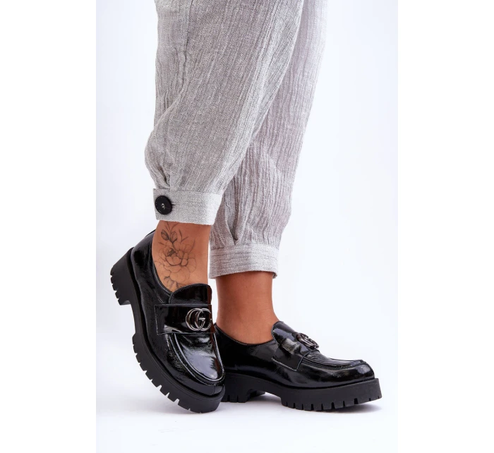 Damskie Półbuty Skórzane Z Ozdobą Czarne Rosefalls