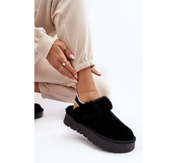 Skórzane Zamszowe Kapcie Damskie Na Platformie Z Futerkiem Czarne Sophienne Skórzane Zamszowe Kapcie Damskie Na Platformie Z Futerkiem Czarne Sophienne