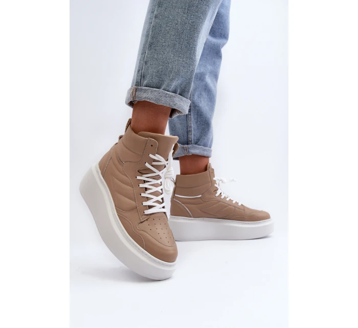 model 21647195 Dámské Kožené Sportovní Boty na Platformě Beige - Zazoo model 21647195 Dámské Kožené Sportovní Boty na Platformě Beige - Zazoo