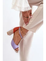 Skórzane Sandały Na Słupku Laura Messi 2759 Fioletowe