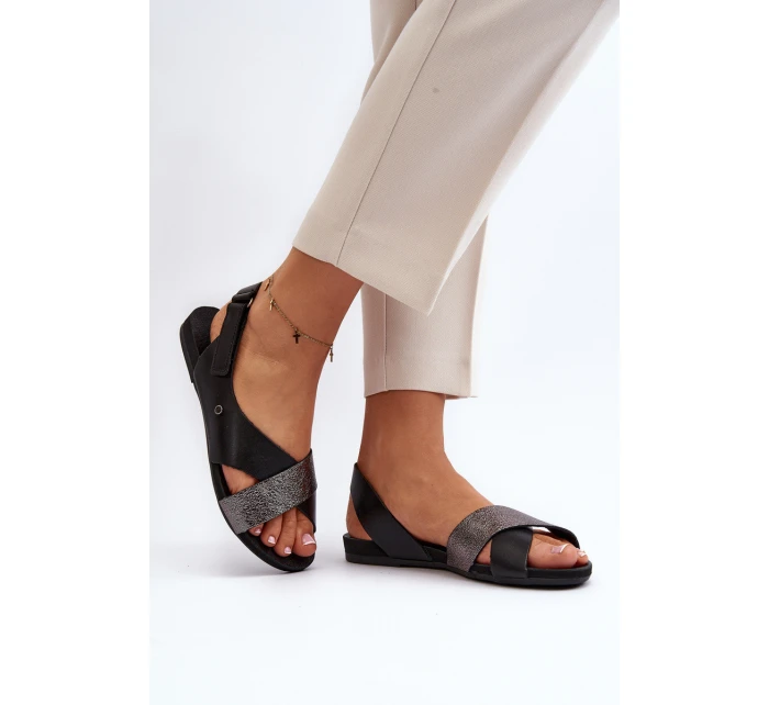 Zazoo 40141 Skórzane Sandały Na Rzep Czarne