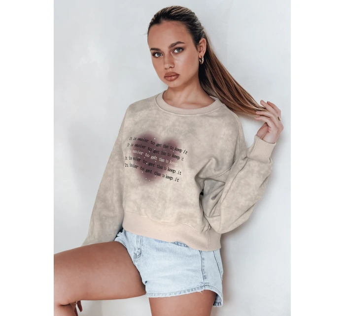 Dámska nadrozmerná mikina so srdcom DESSER béžová FashionStreet BY1465 Dámska nadrozmerná mikina so srdcom DESSER béžová FashionStreet BY1465