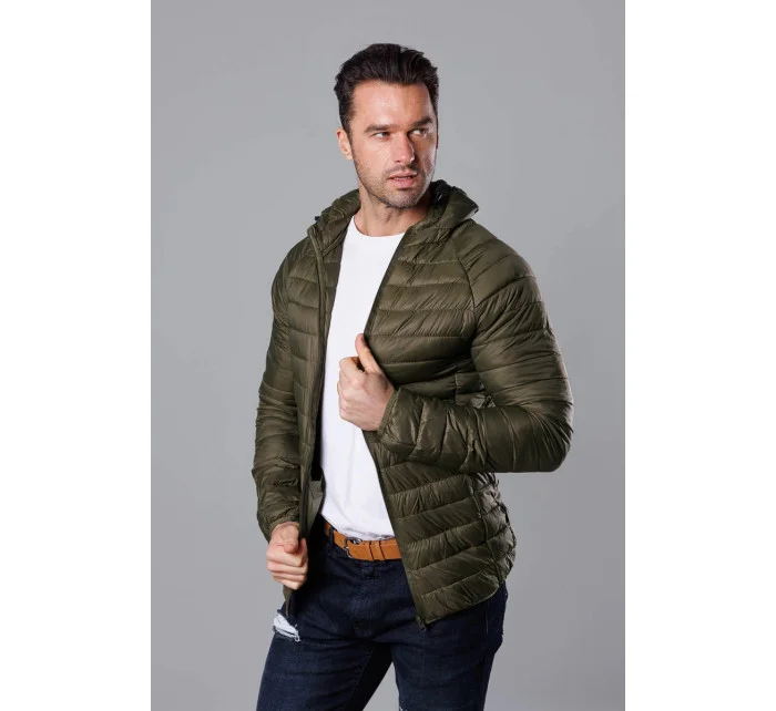 Pánska prešívaná bunda v olivovej farbe s kapucňou (HM112-7) Pánska prešívaná bunda v olivovej farbe s kapucňou (HM112-7)