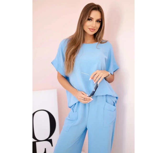 Komplet z viskózy halenka + kalhoty modrý