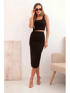 Dámsky top a vrúbkovaná sukňa hnedá