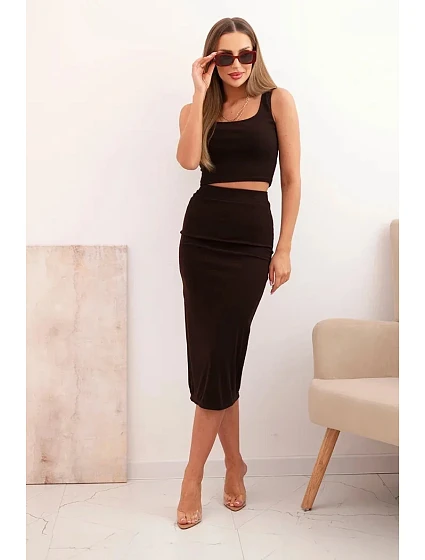 Dámsky top a vrúbkovaná sukňa hnedá Dámsky top a vrúbkovaná sukňa hnedá