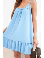 Dámské viskózové šaty na ramínkách s volánem a vázáním modrá