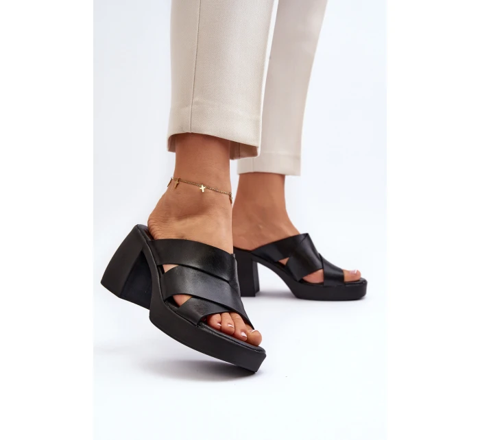 Zazoo 40373 Skórzane Klapki Na Klocku Czarne