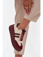 Skórzane Sneakersy Damskie Na Platformie Zazoo 3775 Beżowo-Bordowe