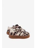 Dievčenské tenisky s leopardím vzorom na suchý zips Beige Satinia Dievčenské tenisky s leopardím vzorom na suchý zips Beige Satinia