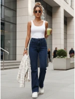 Jeansy damskie z wysokim stanem granatowe model 22015407 - FashionStreet