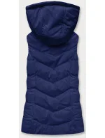 Tmavě modrá péřová dámská vesta s kapucí model 17757860 - J.STYLE Tmavě modrá péřová dámská vesta s kapucí model 17757860 - J.STYLE