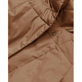 Tmavo béžový dámsky zimný kabát s opaskom (2M-061)