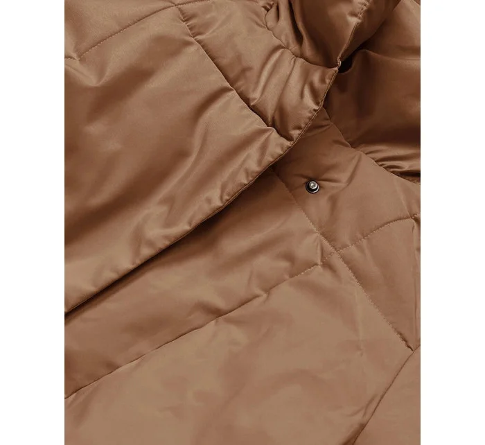 Tmavě béžový dámský zimní kabát s páskem model 21246821 - LHD