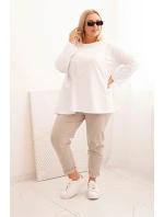 Dámská blůza Plus Size s bavlnou, kapsou a ohrnutým rukávem kiwi