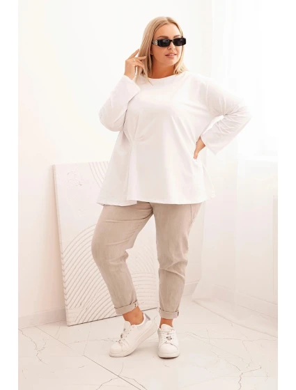 Dámská blůza Plus Size s bavlnou, kapsou a ohrnutým rukávem kiwi