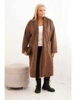 Dámsky kabát Plus Size z viskózy bez zapínania s vreckami hnedý