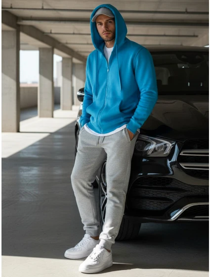 Pánská mikina s kapucí světle modrá Dstreet model 21962545 - FashionStreet