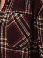 Dámska kockovaná košeľa s rozstrapkanými okrajmi bordová FashionStreet DY0484