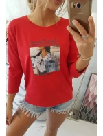Blúzka s kolážovou potlačou červená