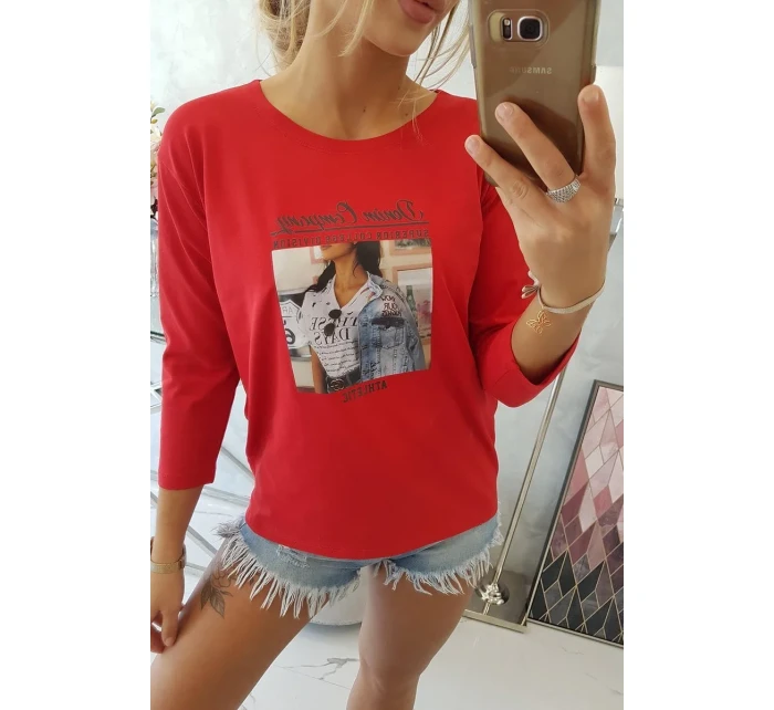 Blúzka s kolážovou potlačou červená
