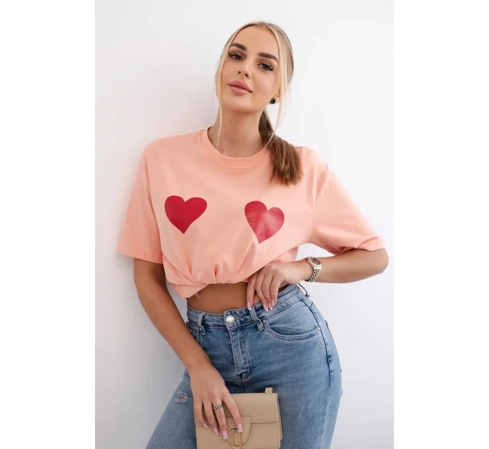 Bavlnená blúzka s marhuľovou potlačou srdca Bavlnená blúzka s marhuľovou potlačou srdca