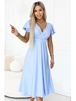 675-1 Midi šaty Blinky s obálkovým výstrihom a brokátovým leskom - modré