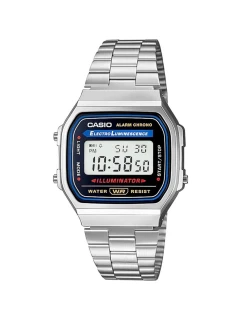 Unisex digitálne hodinky Casio A168WA s náramkom z nehrdzavejúcej ocele, strieborné