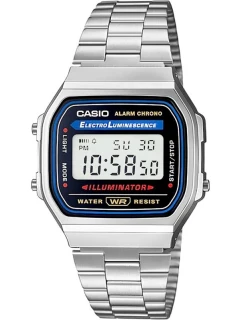 Unisex digitálne hodinky Casio A168WA s náramkom z nehrdzavejúcej ocele, strieborné