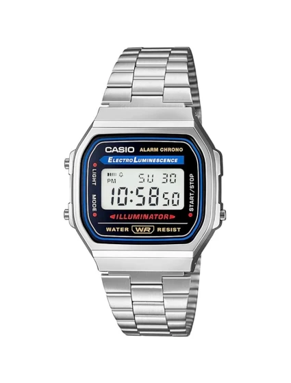 Unisex digitálne hodinky Casio A168WA s náramkom z nehrdzavejúcej ocele, strieborné Unisex digitálne hodinky Casio A168WA s náramkom z nehrdzavejúcej ocele, strieborné