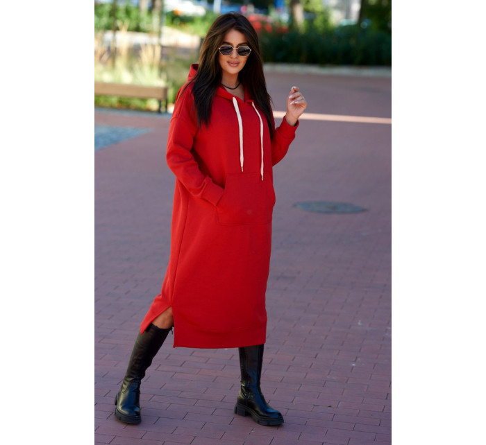 Dlhé šaty s kapucňou červený