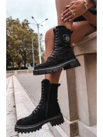 Botki Wokrery Damskie Z Ozdobnym Elementem Ocieplane Czarne Kalindra