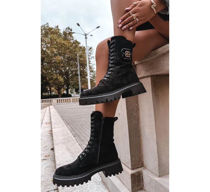 Botki Wokrery Damskie Z Ozdobnym Elementem Ocieplane Czarne Kalindra