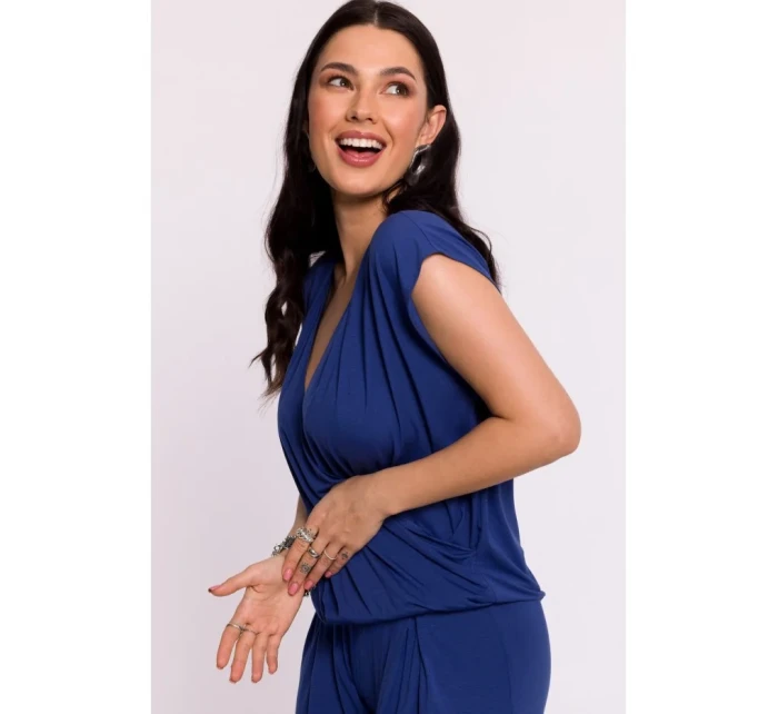 B288 Viskózový zavinovací top s výstrihom do V - modrý