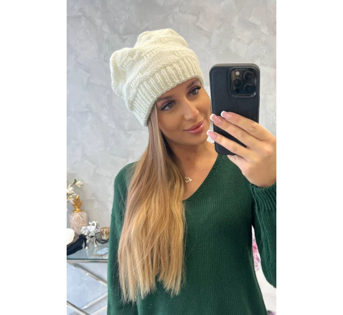 Dámská čepice ecru model 18752365 - K-Fashion Dámská čepice ecru model 18752365 - K-Fashion